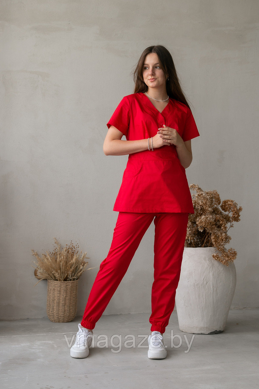 Медицинский костюм, женский Вета (цвет красный) - фото 1 - id-p176509091