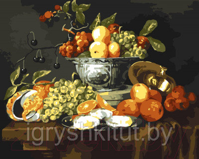 Картина по номерам "Натюрморт с фруктами, чашей и устрицами", 40*50 см
