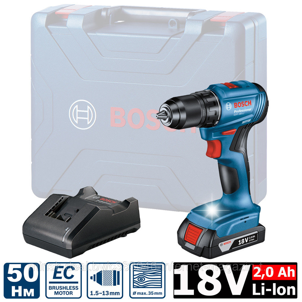 Дрель-шуруповерт аккумуляторная GSR 185-LI Professional BOSCH (06019K3001) - фото 1 - id-p210749090