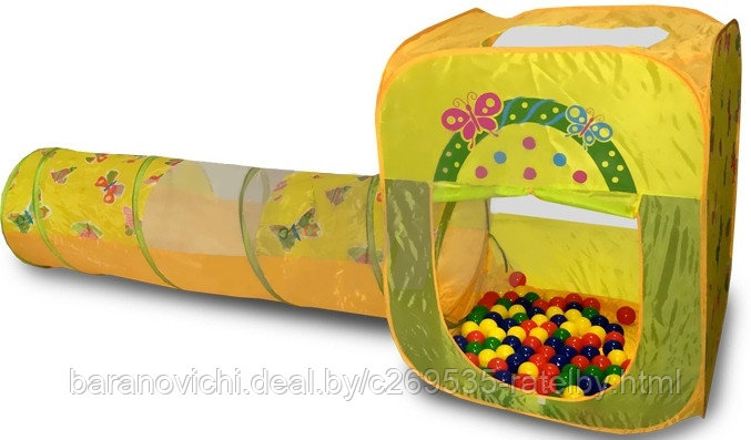 Квадратный игровой домик с мячиками Butterfly (100шт) c тоннелем
