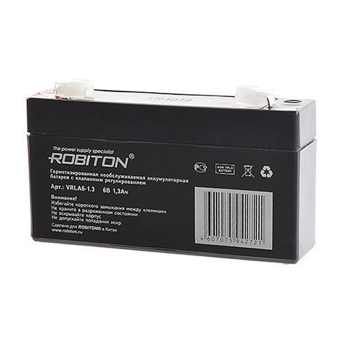 Аккумулятор ROBITON VRLA6-1.3 6В 1.3Ач (герметизированная свинцово-кислотная аккумуляторная батарея 6V, 1.3Ah)