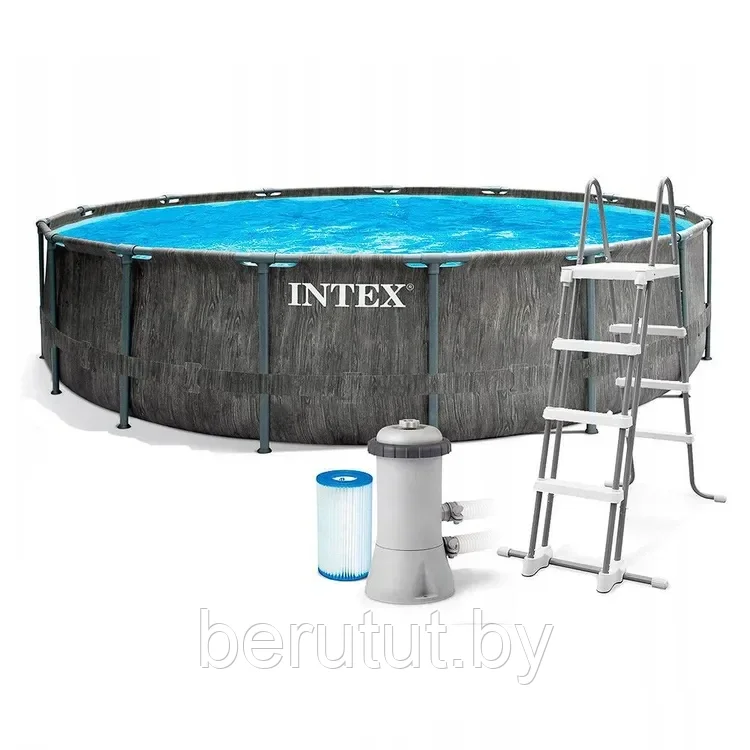 Каркасный бассейн INTEX Prism Frame Greywood с фильтр-насосом 457х122см - фото 1 - id-p210757678