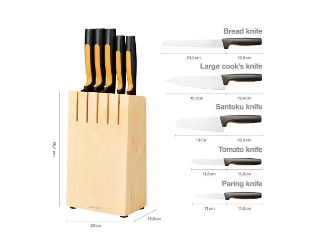 Набор ножей 5 шт. с деревянным блоком Functional Form Fiskars (FISKARS ДОМ) - фото 1 - id-p210758651
