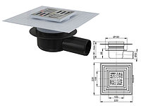Сливной трап 105х105/50, подводка-боковая, решетка-нерж. сталь, гидрозатвор-сухой, Alcaplast