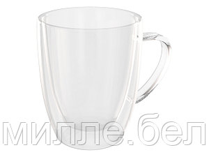Кружка стеклянная с двойными стенками, 400 мл, серия Grande, QWERTY (Чашка стеклянная, ручной работы, с