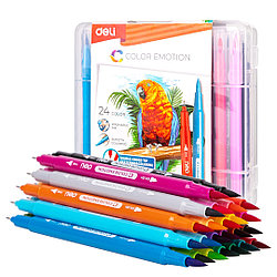 Фломастеры Deli «Color Emotion» 24 цвета, двухсторонние, в пенале (Цена с НДС)