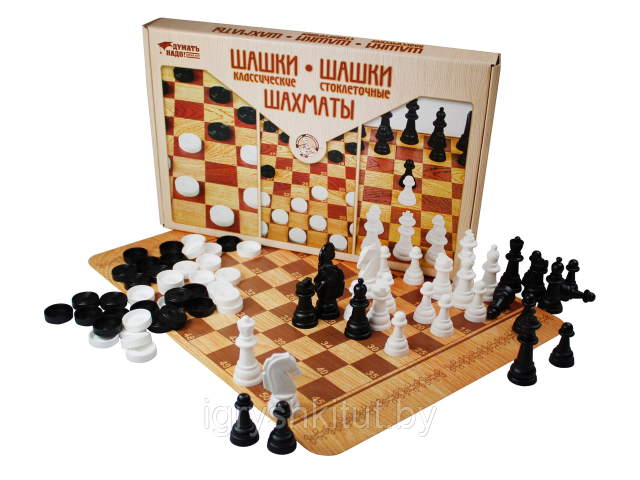 Игра настольная "Шашки классические, шашки стоклеточные, шахматы" - фото 1 - id-p210842441