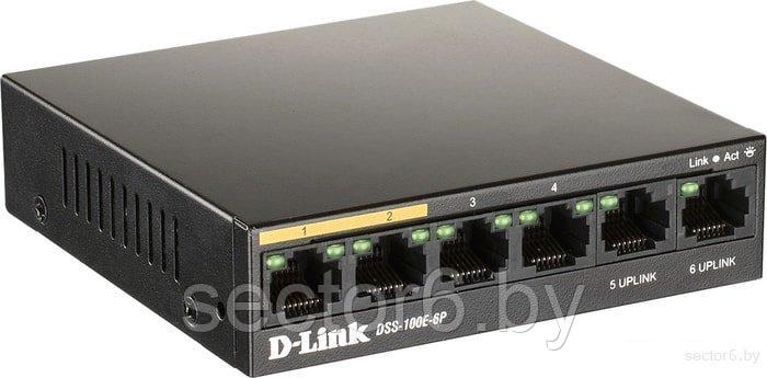 Неуправляемый коммутатор D-Link DSS-100E-6P/A1A - фото 2 - id-p210843003