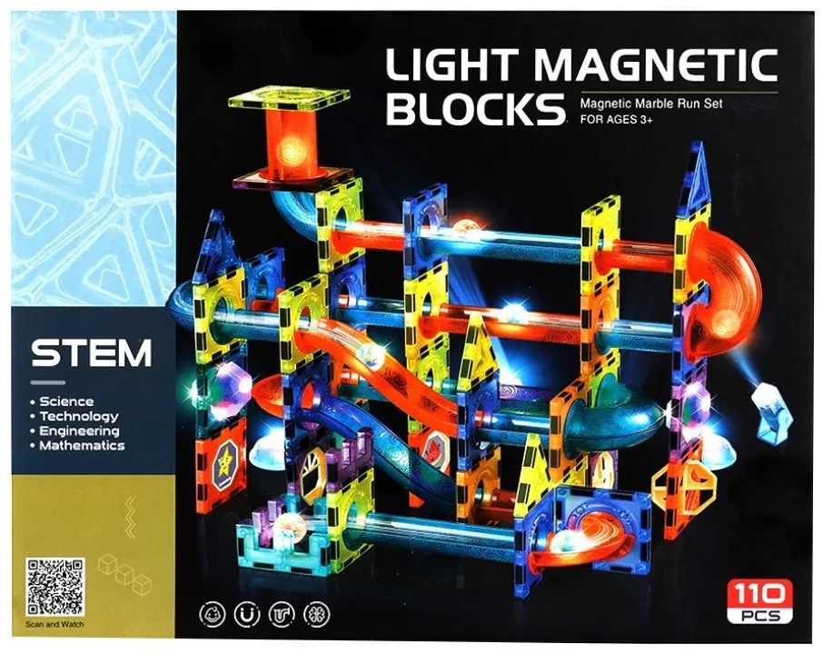 Магнитный конструктор лабиринт 110 деталей со светом - фото 2 - id-p210904496