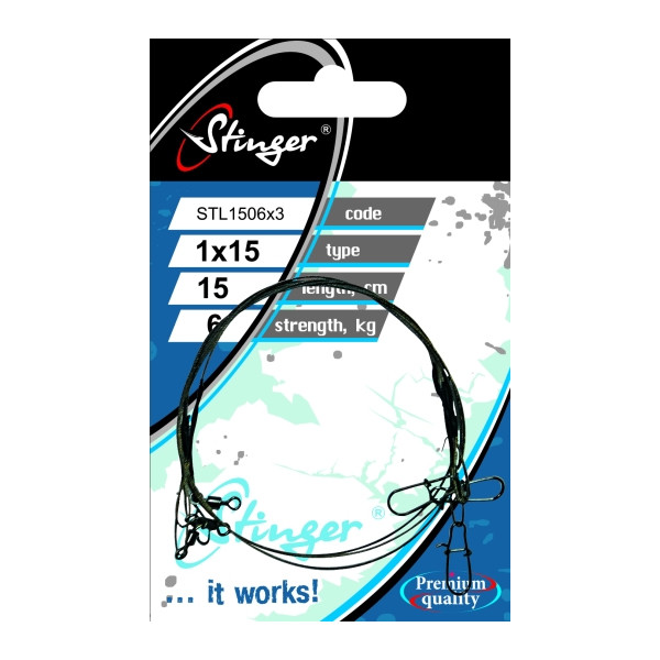 Поводок рыболовный Stinger 1х19 нитей упаковка 3 шт 8 кг 15 см. - фото 1 - id-p210907198