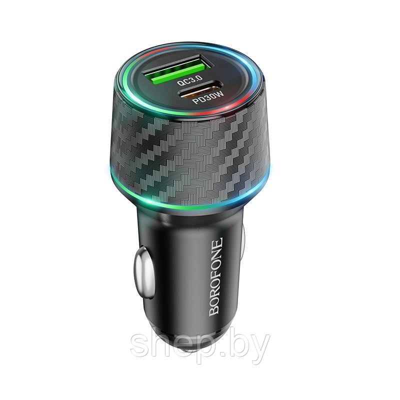 Автомобильное ЗУ Borofone BZ21 (USB:QC3.0+Type-C,48W с подсветкой) цвет: черный - фото 1 - id-p210907230