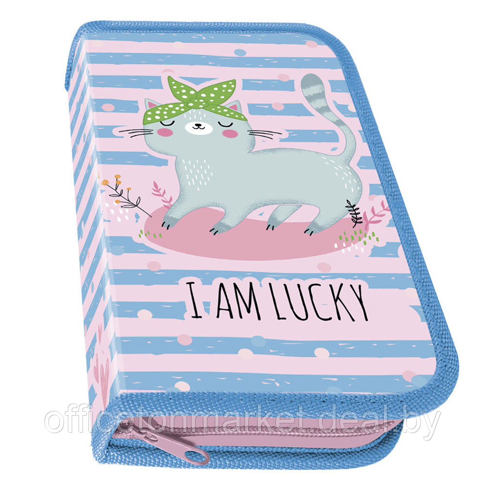Пенал "Lucky Cat", 1 отделение, голубой, розовый - фото 1 - id-p210907610