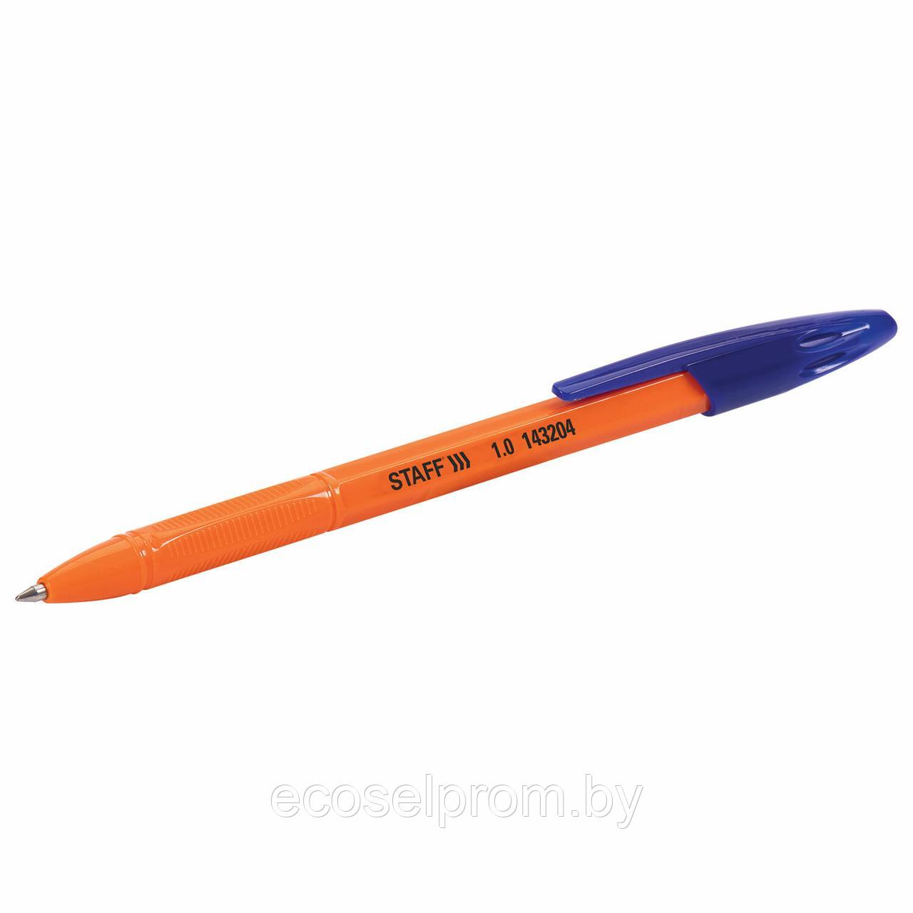 Ручка шариковая масляная STAFF "Basic X-100", СИНЯЯ, корпус оранжевый, узел 1 мм, линия письма 0,7 мм - фото 3 - id-p210910203