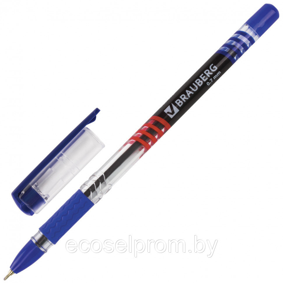 Ручка шариковая масляная с грипом BRAUBERG "Spark", СИНЯЯ, печать, узел 0,7 мм, линия письма 0,35 мм, 142697 - фото 2 - id-p210910210