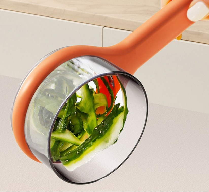 Овощечистка слайсер для чистки овощей с контейнером Splash Proof Knife / Нож - овощечистка Оранжевый - фото 5 - id-p210911164