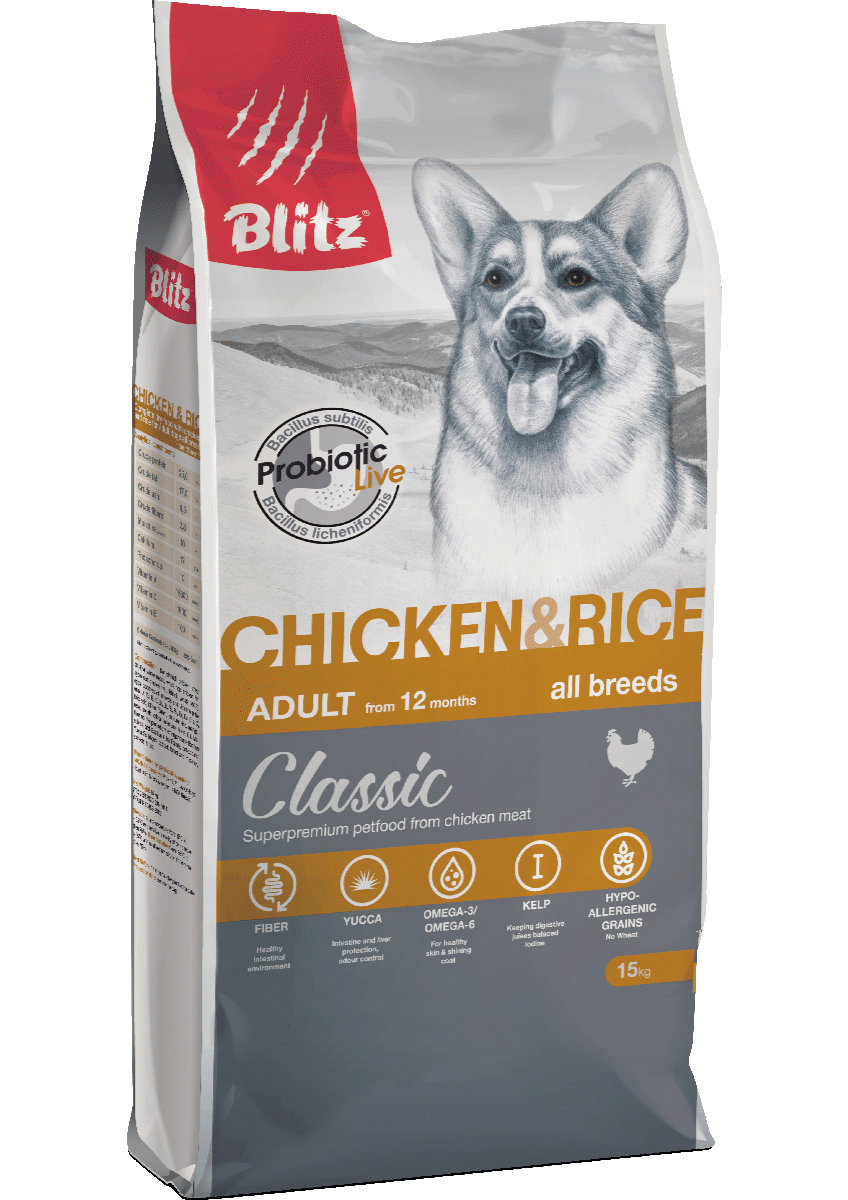 Blitz Classic Chicken & Rice Adult (курица, рис), 15 кг - фото 1 - id-p210910950