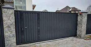 Откатные ворота, из профнастила, черные
