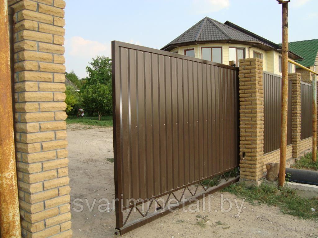 Откатные ворота, из профнастила, коричневый/шоколад - фото 8 - id-p210927669
