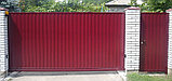 Откатные ворота, из профнастила, красный/вишня, фото 2