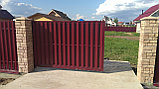 Откатные ворота, из евроштакетника, коричневый/шоколад, фото 7