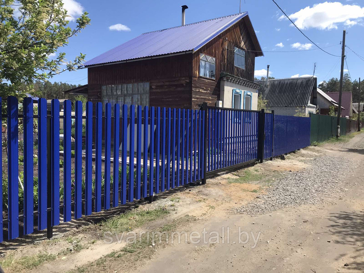 Откатные ворота, из евроштакетника, синий - фото 1 - id-p210928033