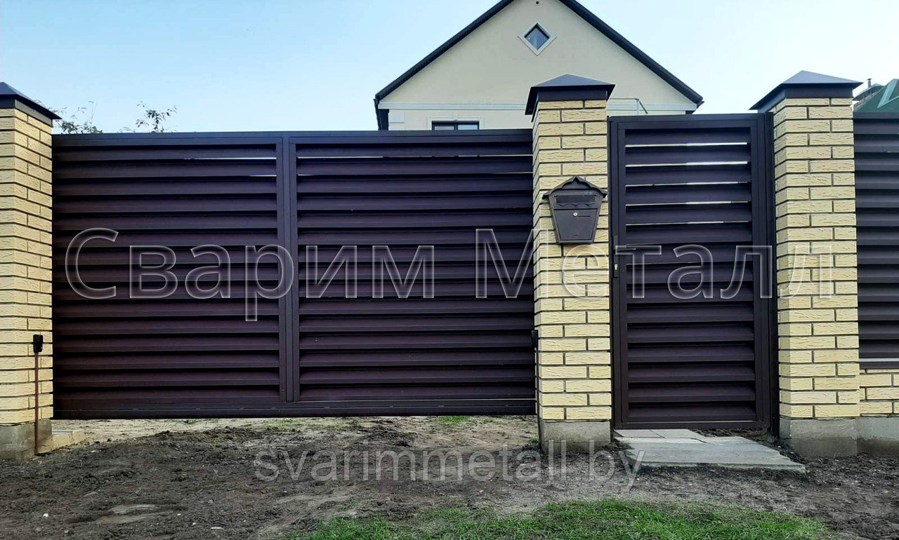 Откатные ворота, жалюзи, коричневый/шоколад - фото 2 - id-p210928801
