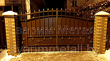 Откатные ворота, сварные, с элементами ковки (с ковкой), коричневый
