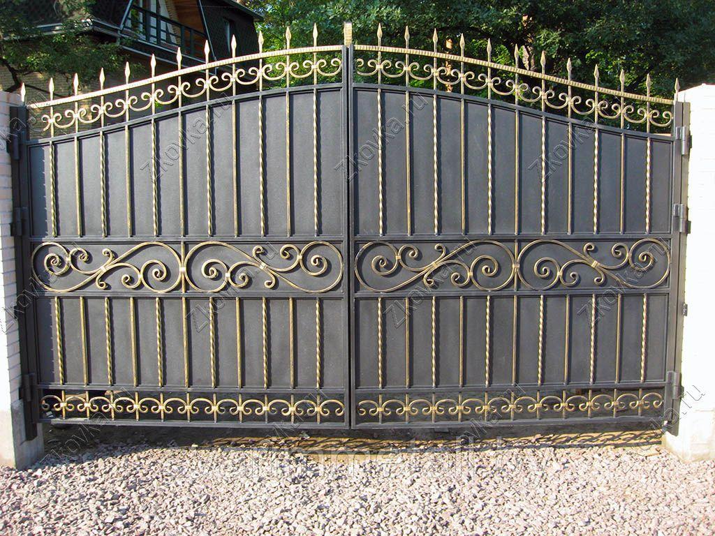 Откатные ворота, сварные, с элементами ковки (с ковкой), коричневый - фото 5 - id-p210929490