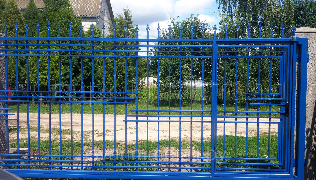 Откатные ворота, сварные, с элементами ковки (с ковкой), серые - фото 6 - id-p210929705