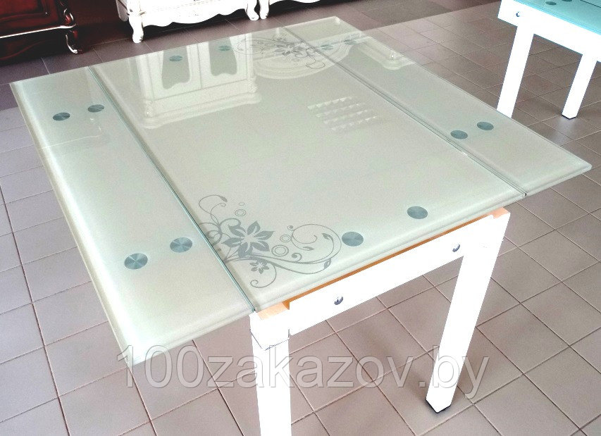 Стол кухонный раздвижной B-07. Обеденный стол трансформер стеклянный 100*60 - фото 1 - id-p23515953