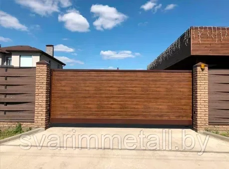 Откатные ворота, с металлосайдингом, черный - фото 7 - id-p210930904