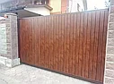 Откатные ворота, с металлосайдингом, коричневый/под дерево, фото 3