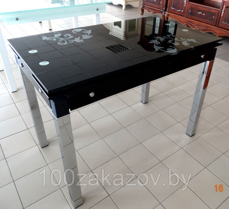 Стол кухонный раздвижной B-07. Обеденный стол трансформер стеклянный 100*60 - фото 3 - id-p23516119