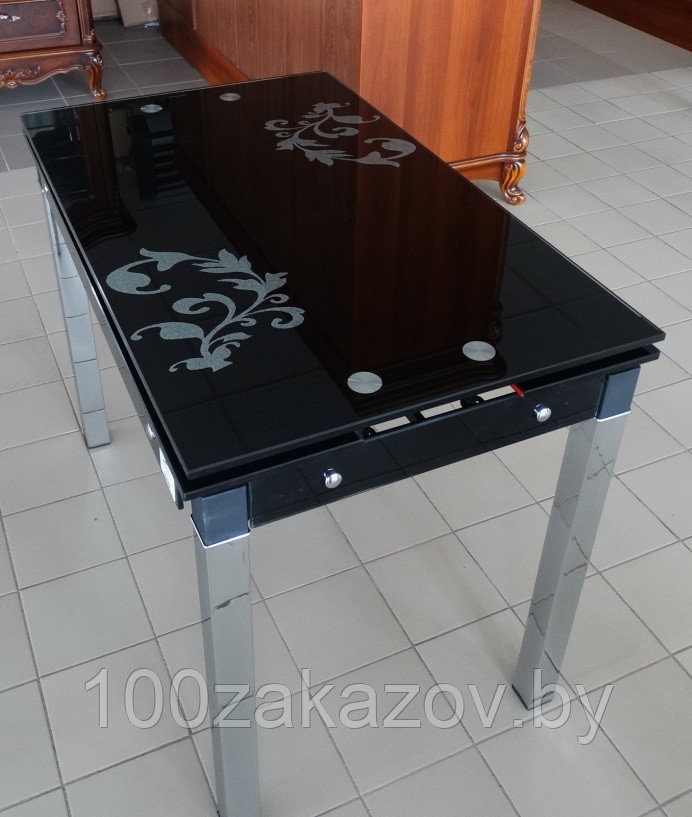 Стол кухонный раздвижной B-07. Обеденный стол трансформер стеклянный 100*60 - фото 2 - id-p23516119