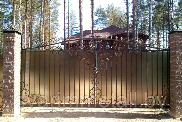 Откатные ворота, сварные комбо, с поликарбонатом - фото 4 - id-p210931765