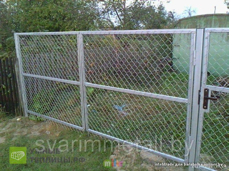 Распашные ворота, из сетки рабицы, серый - фото 2 - id-p210931958