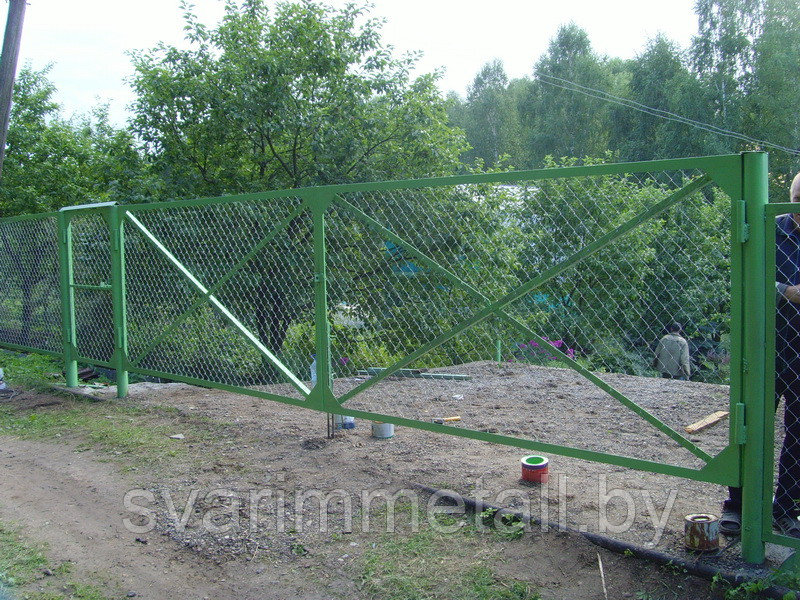 Распашные ворота, из сетки рабицы, серый - фото 4 - id-p210931958