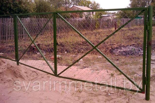 Распашные ворота, из сетки рабицы, серый - фото 5 - id-p210933161