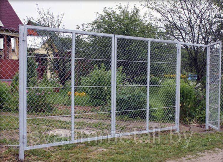 Распашные ворота, из сетки рабицы, зеленый - фото 5 - id-p210933299