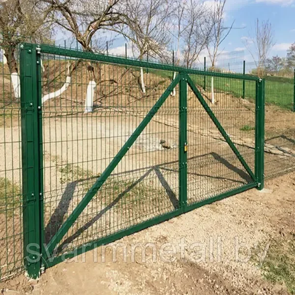 Распашные ворота, из 3D ограждения, зеленый - фото 5 - id-p210933460