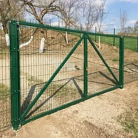 Распашные ворота, из 3D ограждения, зеленый
