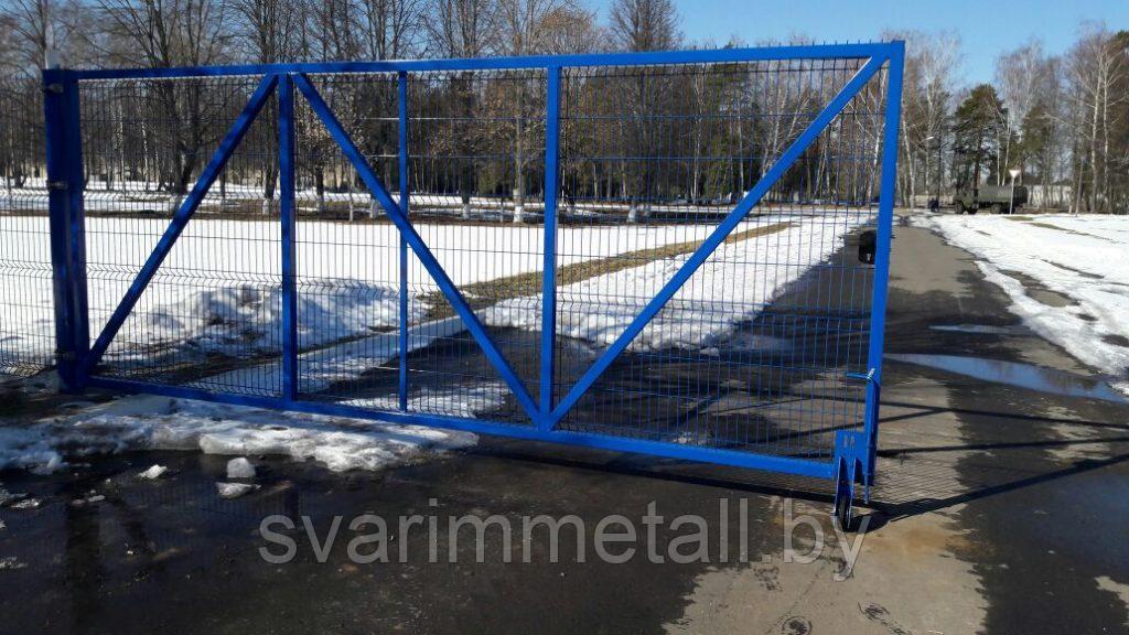 Распашные ворота, из 3D ограждения, синий - фото 3 - id-p210933945
