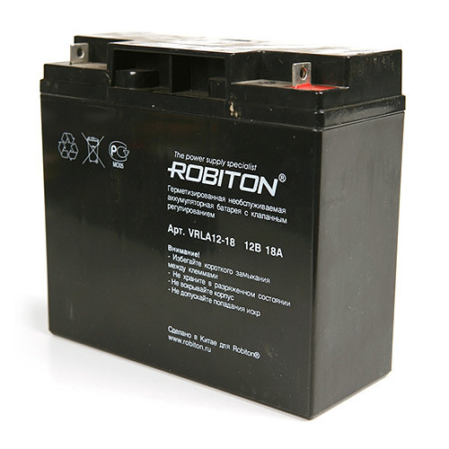 Аккумулятор ROBITON VRLA12-18 12В 18Ач (герметизированная свинцово-кислотная аккумуляторная батарея 12V, 18Ah) - фото 1 - id-p210933560