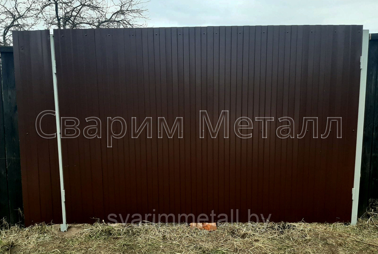 Распашные ворота, из профлиста (профнастил), коричневый/шоколад - фото 1 - id-p210936384