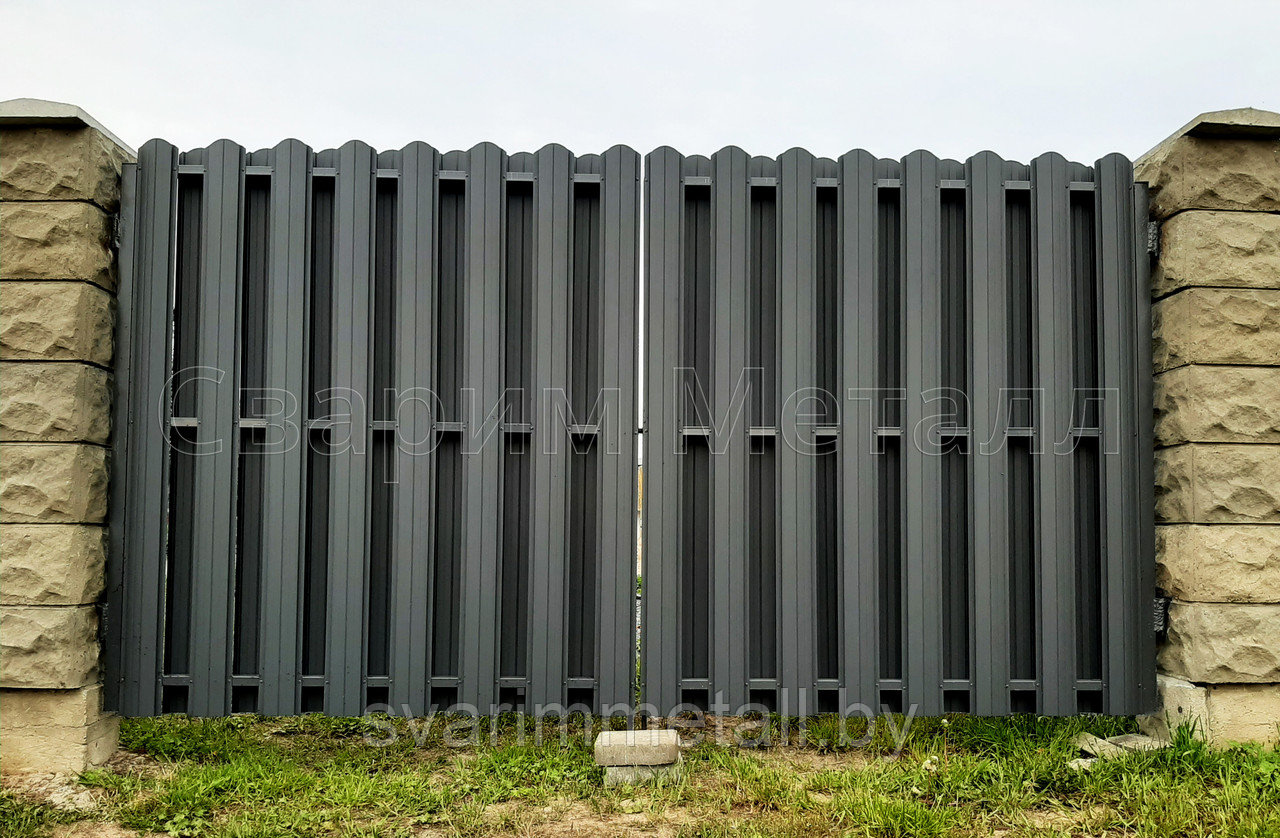 Распашные ворота, из евроштакетника, черный - фото 1 - id-p210936617