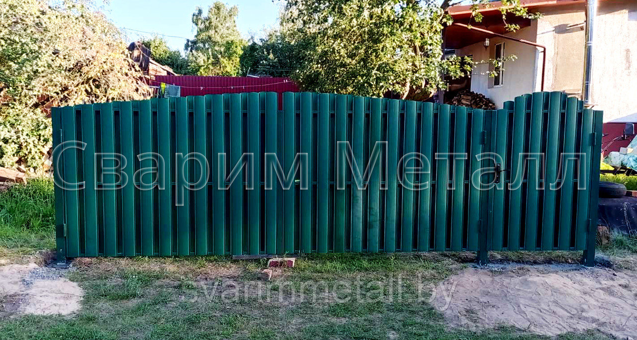Распашные ворота, из евроштакетника, зеленый