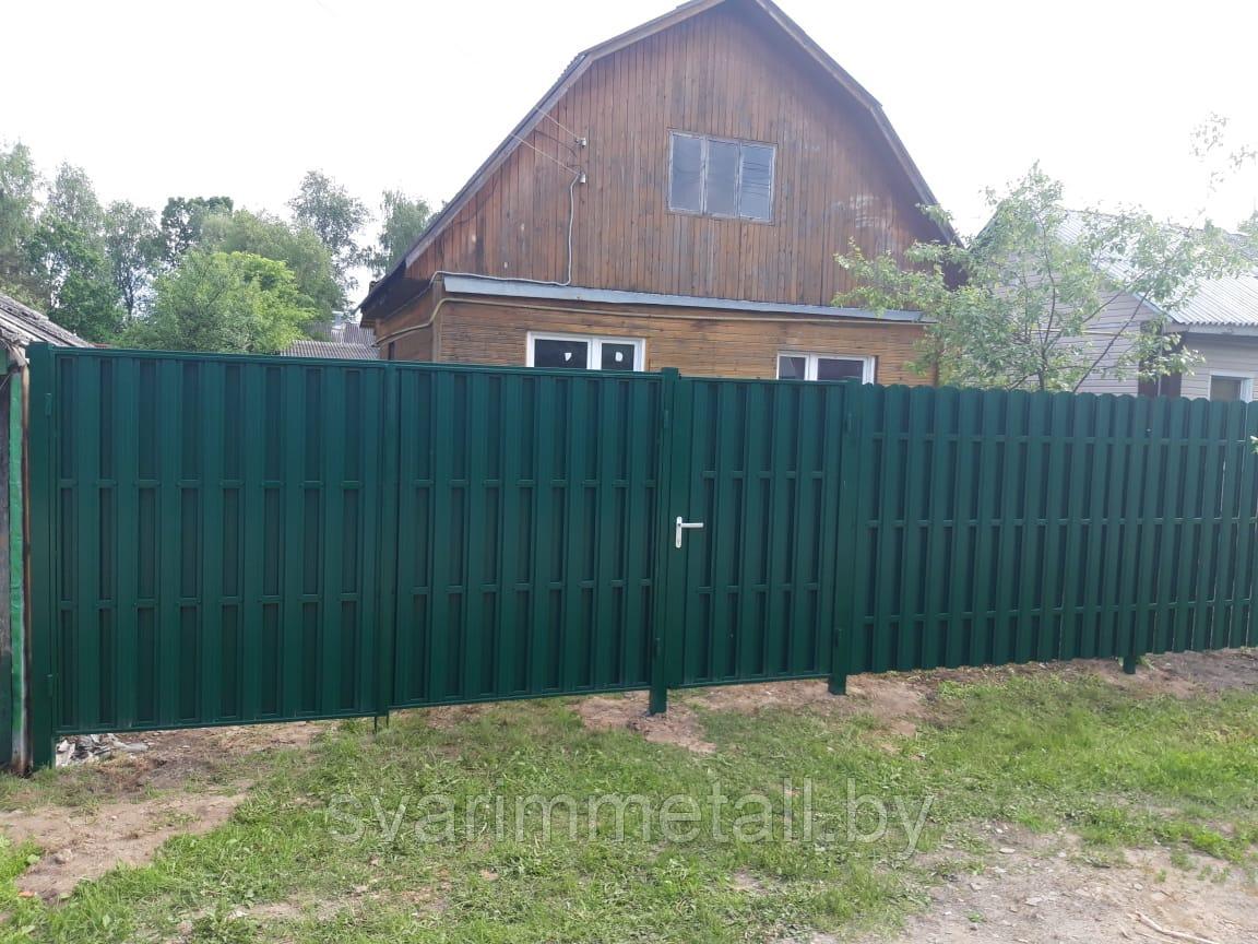 Распашные ворота, из евроштакетника, зеленый