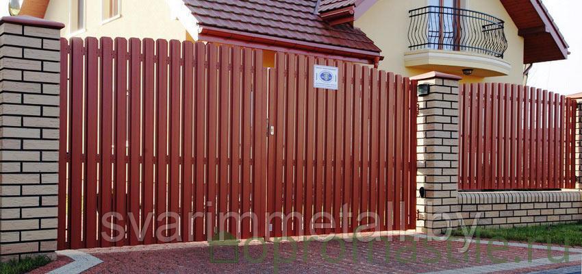 Распашные ворота, из евроштакетника, коричневый/шоколад - фото 5 - id-p210936636