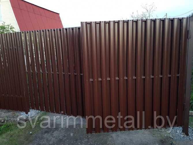 Распашные ворота, из евроштакетника, коричневый/шоколад - фото 7 - id-p210936636
