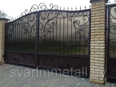 Распашные ворота, сварные с поликарбонатом, черный - фото 1 - id-p210936664